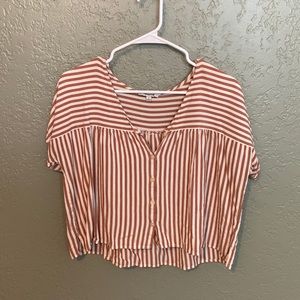 Madewell red and white stripe short sleeve button up